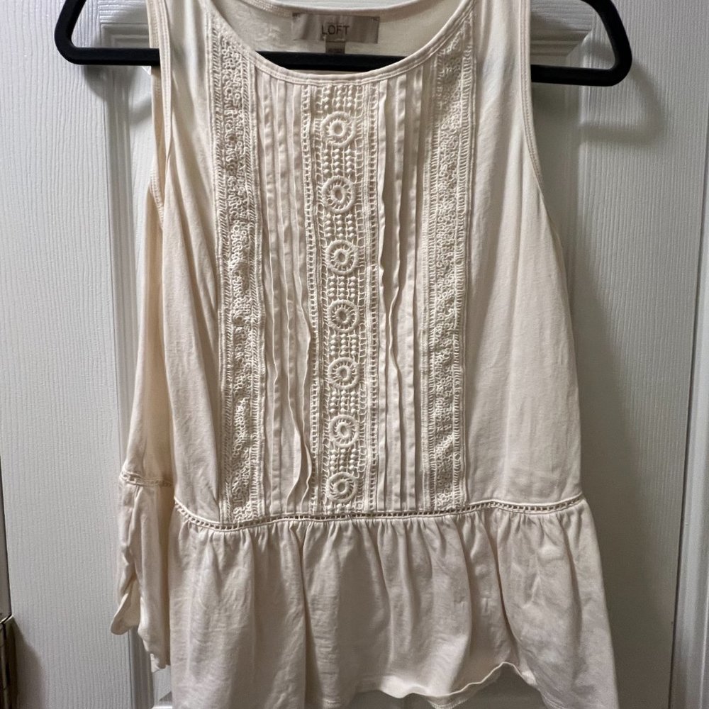 LOFT Ivory Peplum Sleeveless Top, Size XS